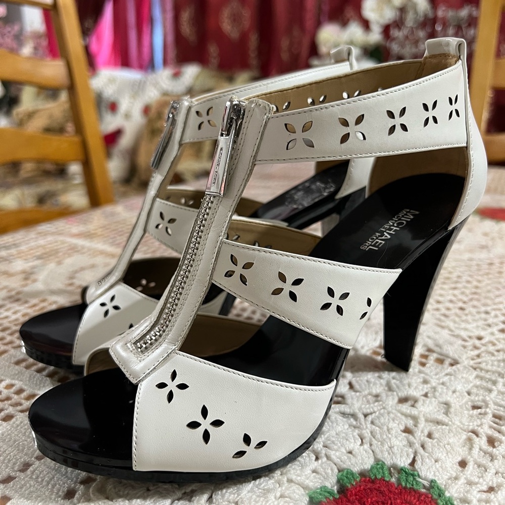 Michael Kors White Floral Cutout Heels